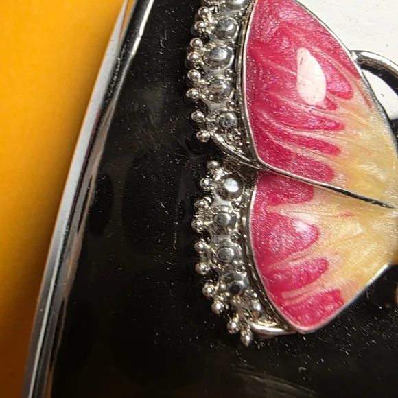 Black Pill Box Medication Box Pink Butterfly Design - Picture 2 of 5